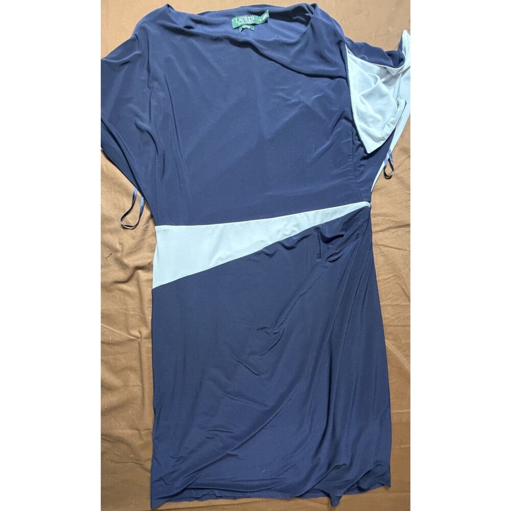 Lauren Ralph Lauren Women's Ruched Front Dress Size 18 Navy Light Blue